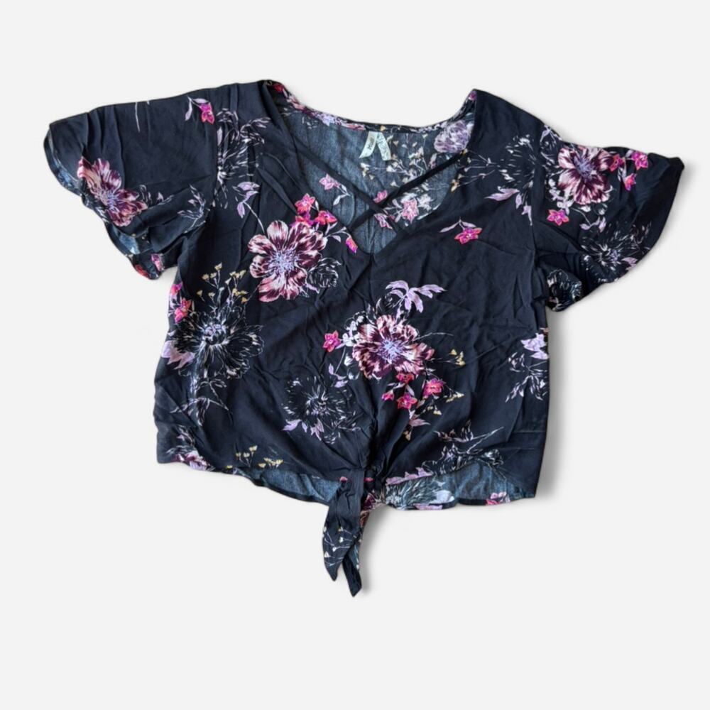 Mudd Floral Tie-Front Blouse